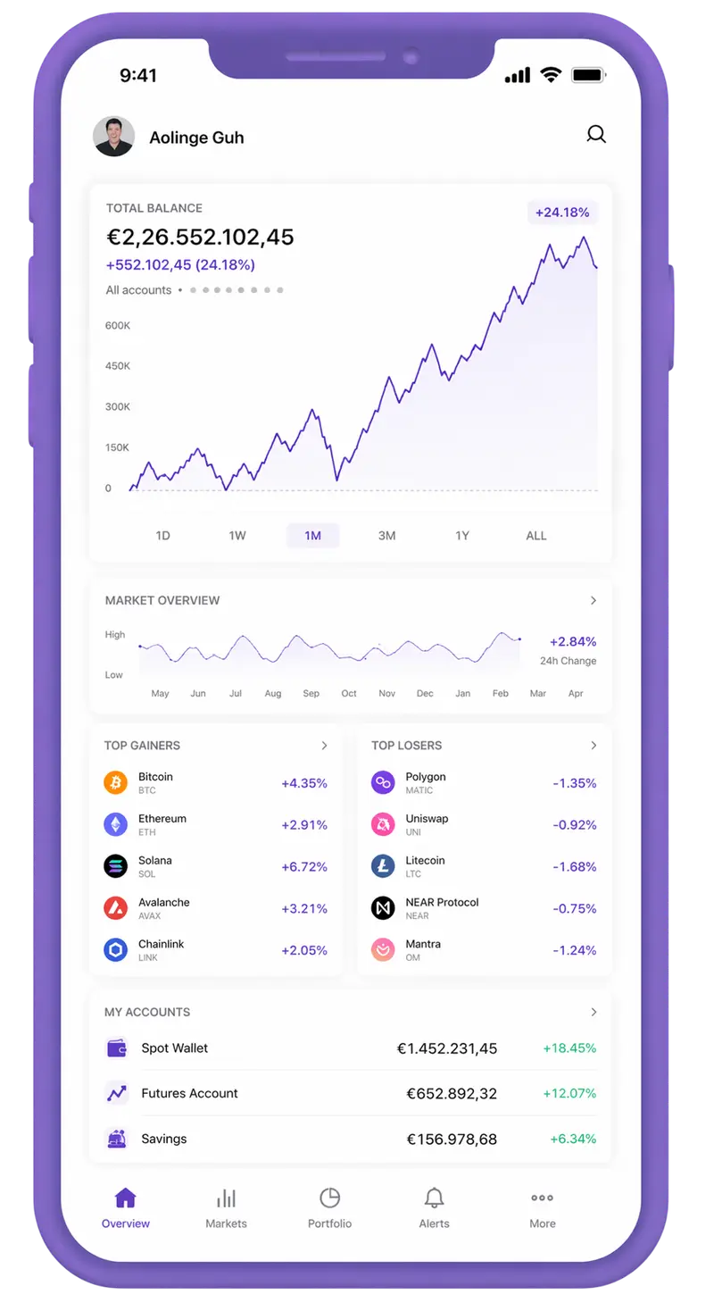 Quantexltalica mobile app showing portfolio overview